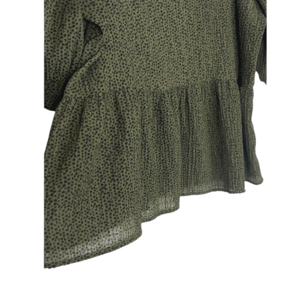 LOFT Women Green Leopard Peplum Medium Puff Sleeve Square Neck Animal Print Top - Picture 4 of 11